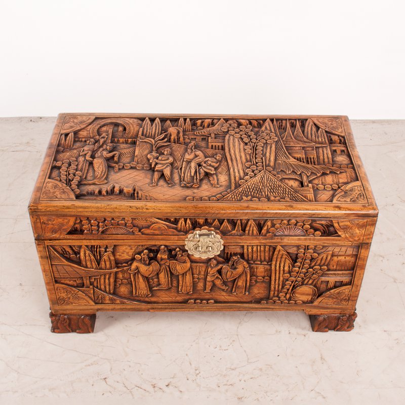 Richly Carved Oriental Camphorwood Trunk - Image 13