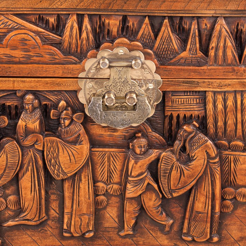 Richly Carved Oriental Camphorwood Trunk - Image 15