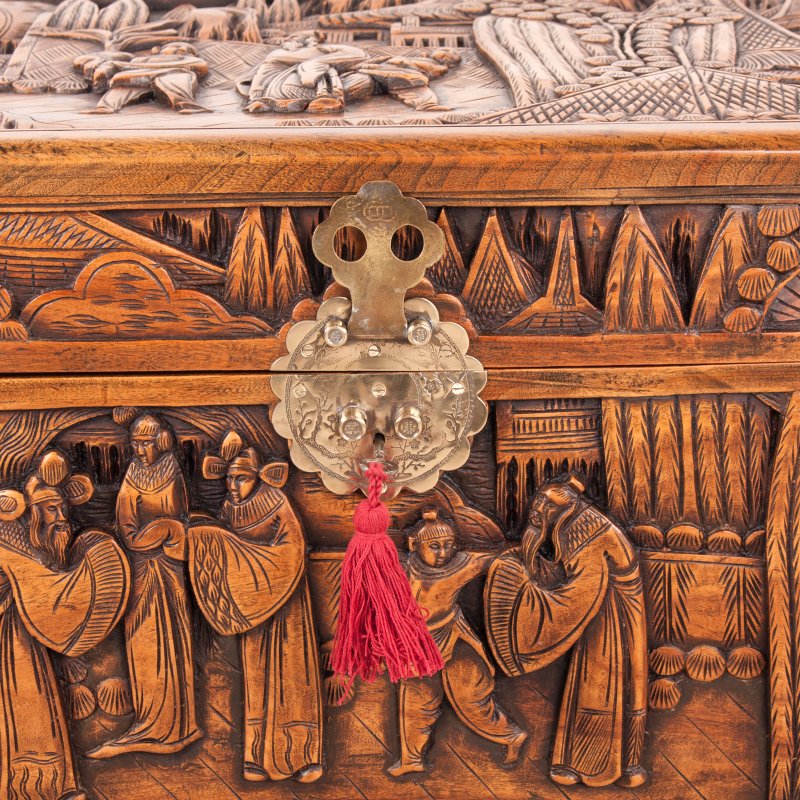 Richly Carved Oriental Camphorwood Trunk - Image 18