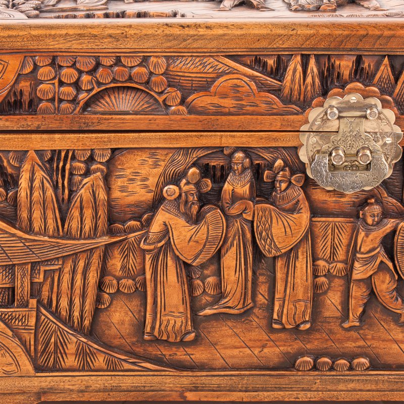 Richly Carved Oriental Camphorwood Trunk - Image 16