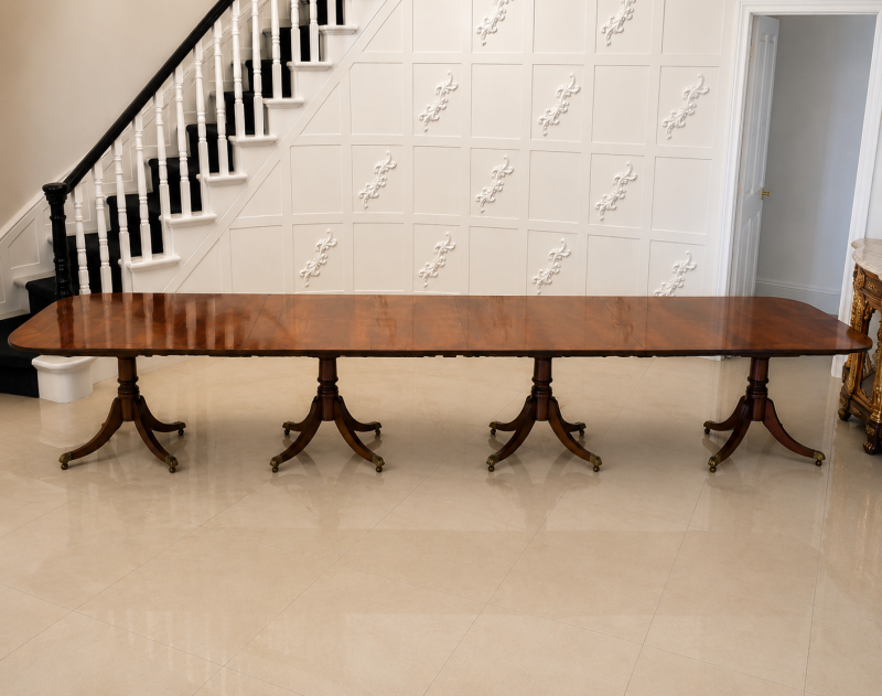 Antique English Mahogany Banquet Dining Table 22/24 Seater 4 Pedestal 3 Leaves 75 x 130 x 554 cm