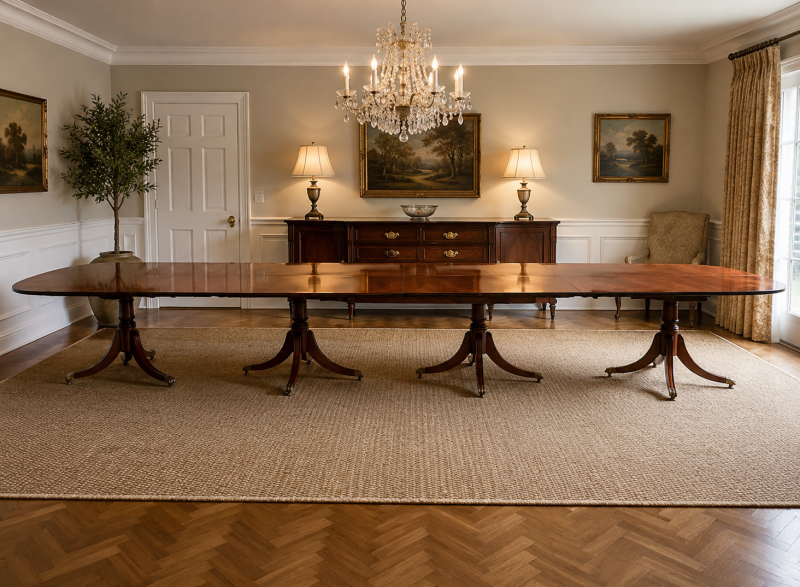 Antique English Mahogany Banquet Dining Table 22/24 Seater 4 Pedestal 3 Leaves 75 x 130 x 554 cm - Image 2