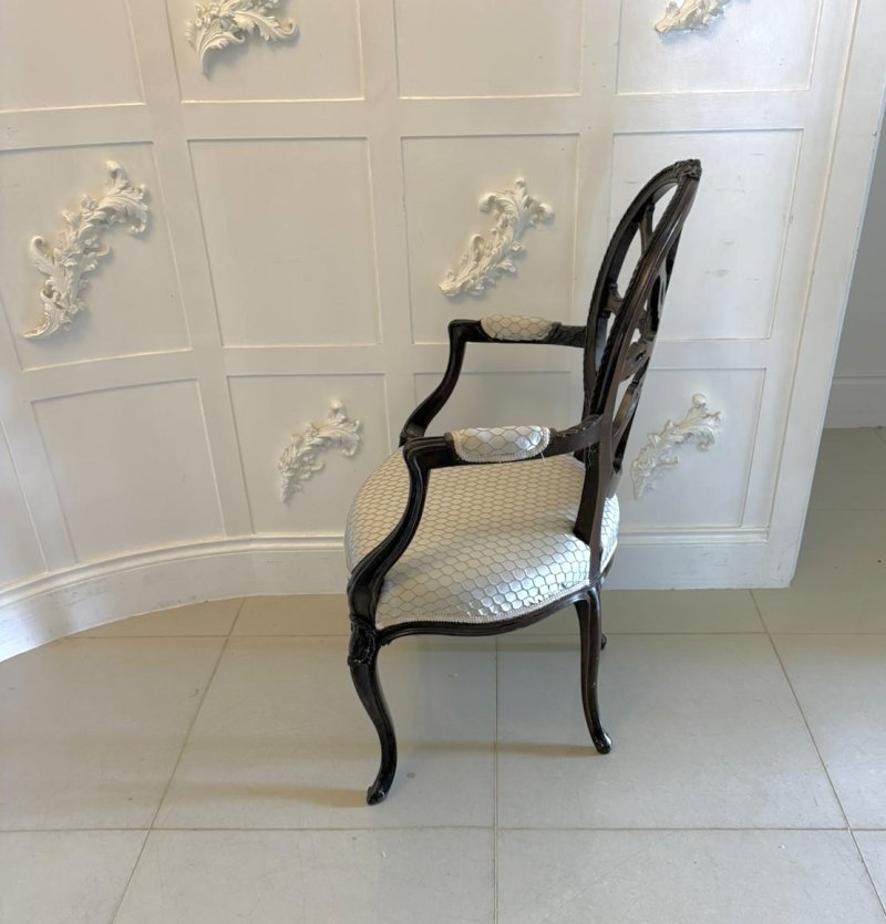 Antique Pair of Victorian Carved Mahogany Spider Web Back Desk Chairs - Image 4