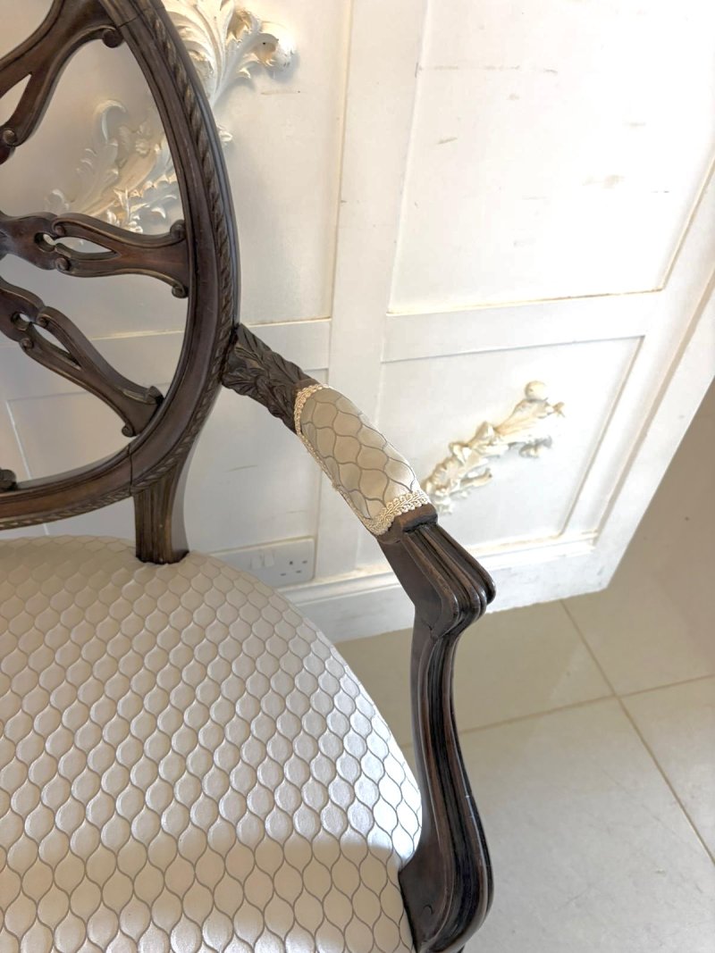 Antique Pair of Victorian Carved Mahogany Spider Web Back Desk Chairs - Image 7