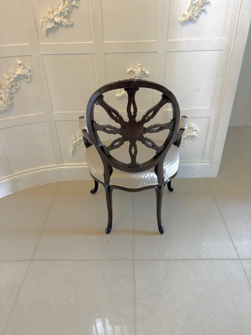 Antique Pair of Victorian Carved Mahogany Spider Web Back Desk Chairs - Image 5