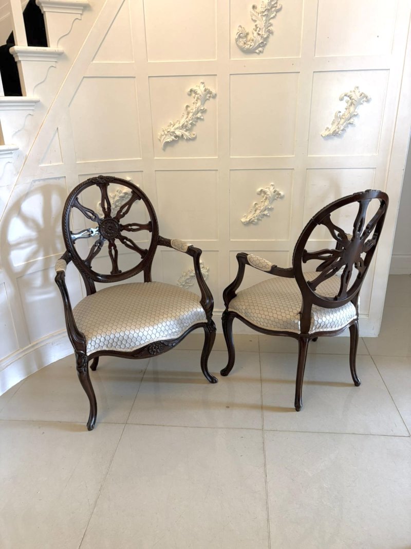 Antique Pair of Victorian Carved Mahogany Spider Web Back Desk Chairs - Image 3
