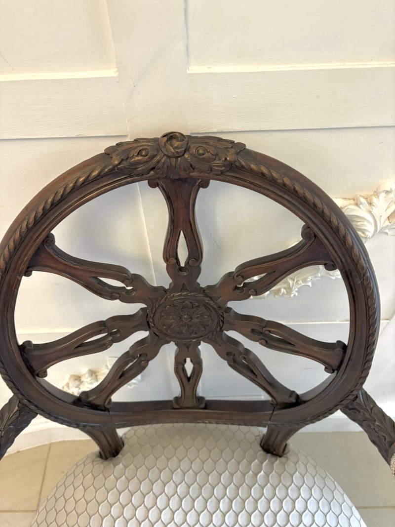 Antique Pair of Victorian Carved Mahogany Spider Web Back Desk Chairs - Image 9