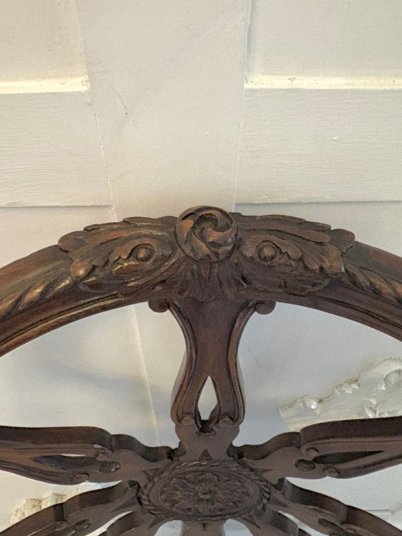 Antique Pair of Victorian Carved Mahogany Spider Web Back Desk Chairs - Image 10