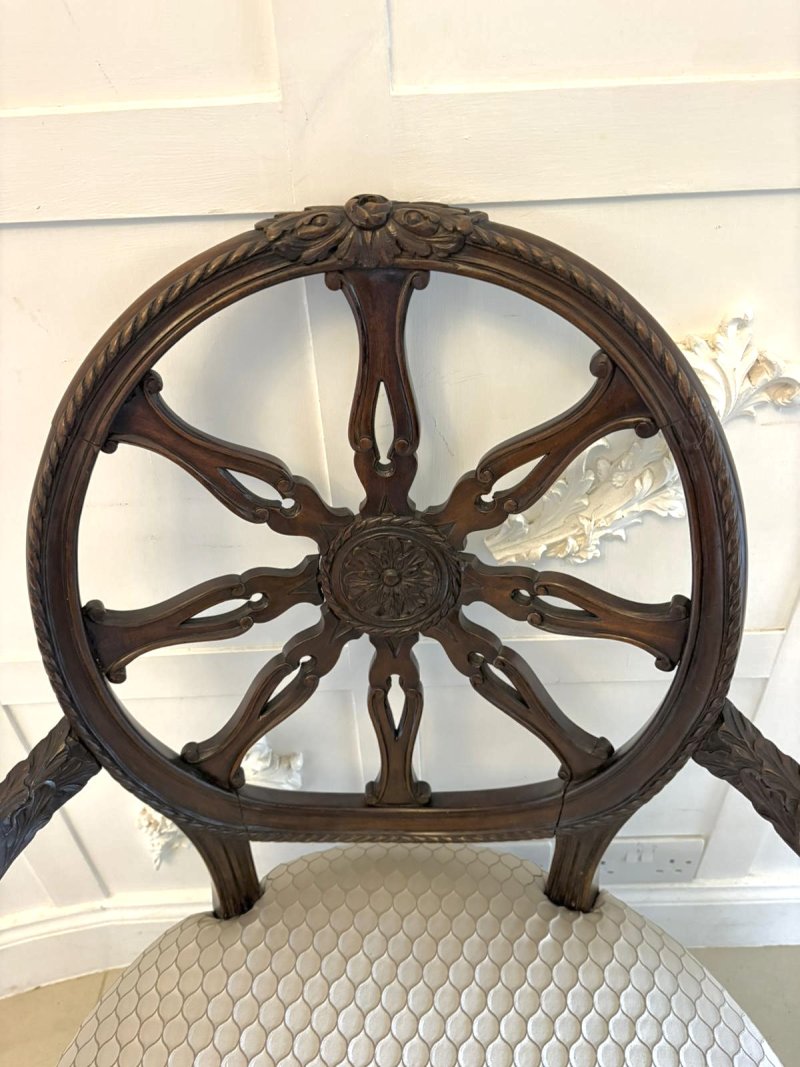 Antique Pair of Victorian Carved Mahogany Spider Web Back Desk Chairs - Image 12