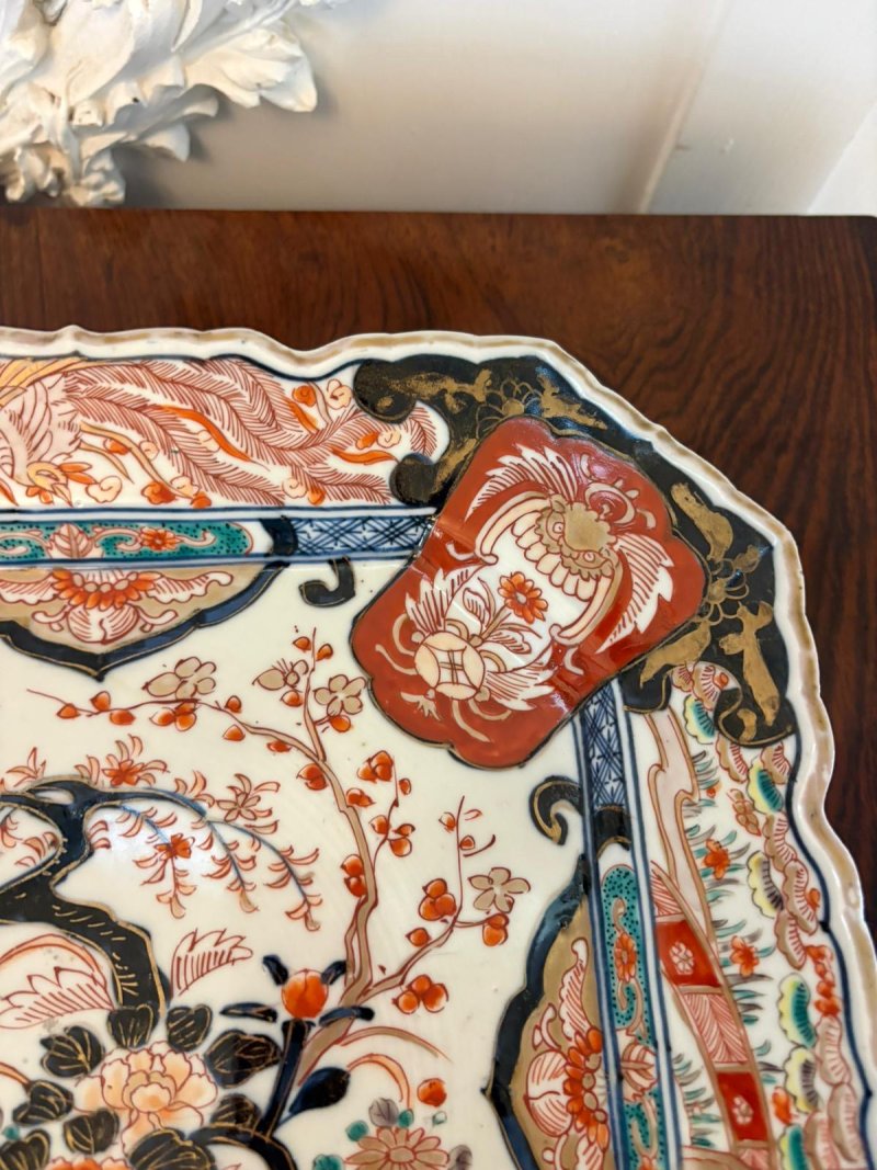 Antique Japanese Imari Porcelain Charger Plate Hand Painted Floral Bird Design Decorative Dish - Image 5