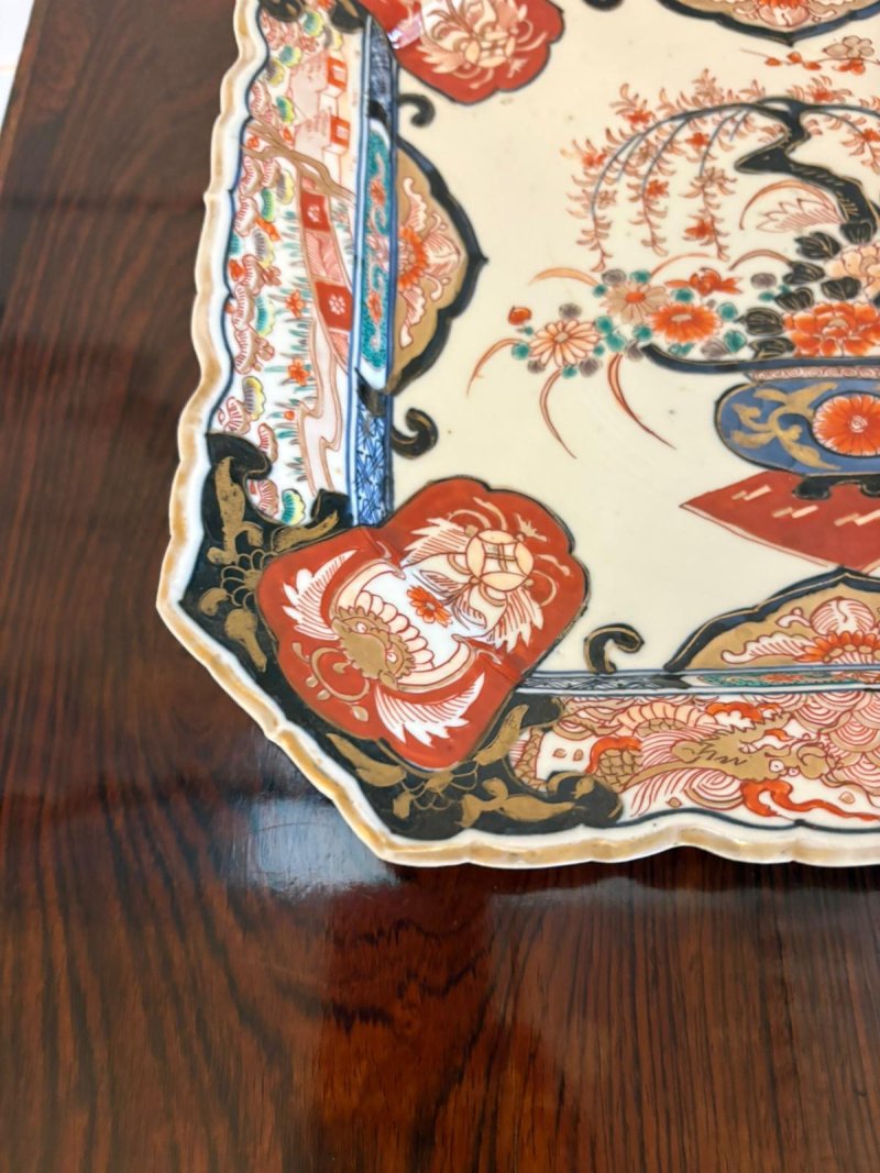 Antique Japanese Imari Porcelain Charger Plate Hand Painted Floral Bird Design Decorative Dish - Image 7