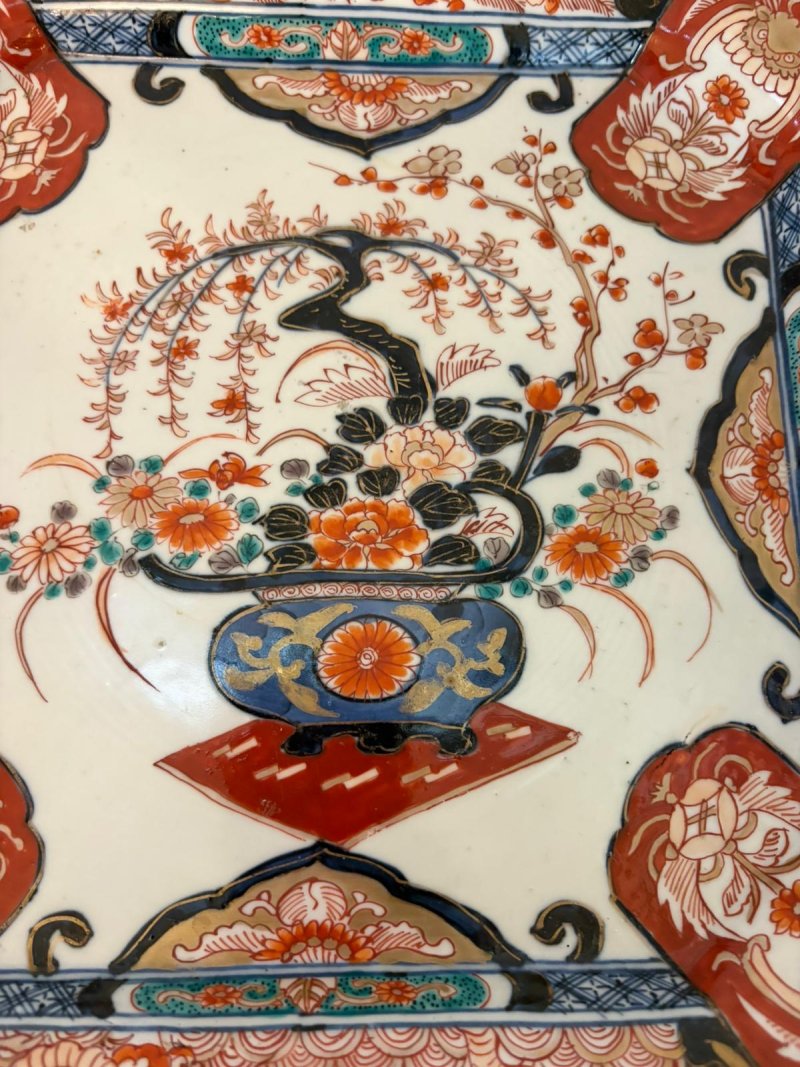 Antique Japanese Imari Porcelain Charger Plate Hand Painted Floral Bird Design Decorative Dish - Image 9