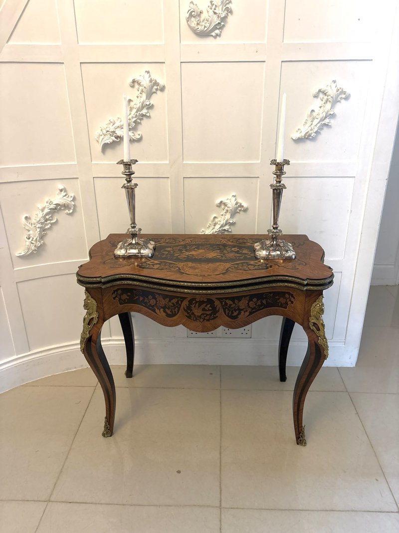 Antique French Kingwood Marquetry Card Table Console Table Ormolu Mounted Louis XV Style - Image 6