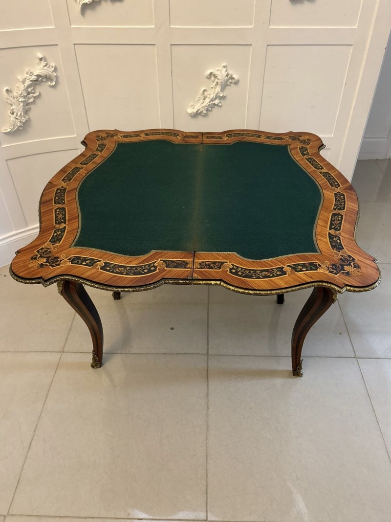Antique French Kingwood Marquetry Card Table Console Table Ormolu Mounted Louis XV Style - Image 11