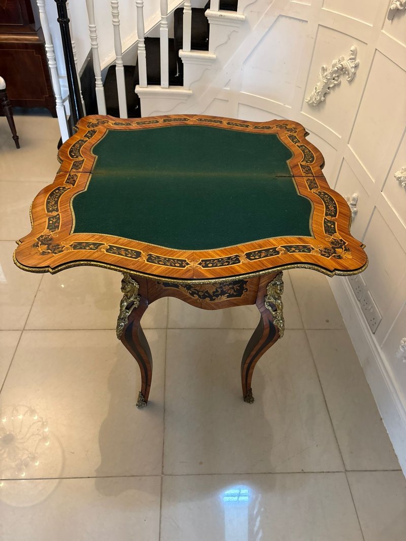 Antique French Kingwood Marquetry Card Table Console Table Ormolu Mounted Louis XV Style - Image 12