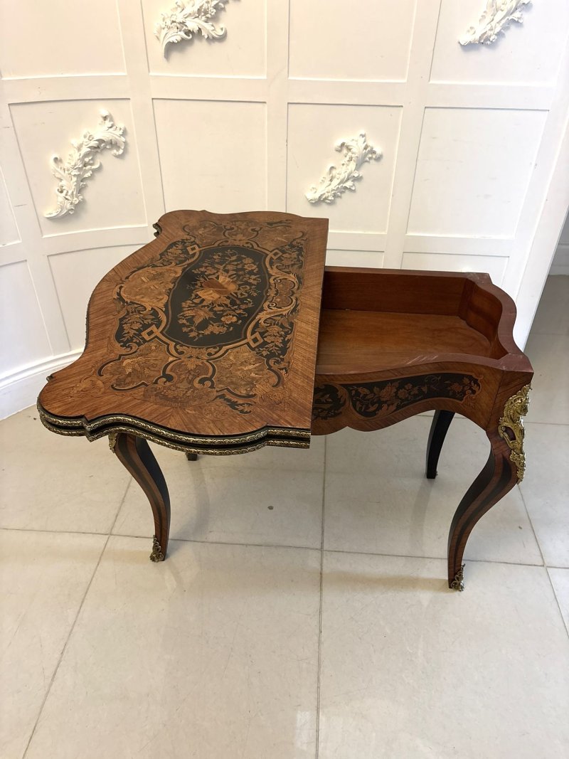 Antique French Kingwood Marquetry Card Table Console Table Ormolu Mounted Louis XV Style - Image 5