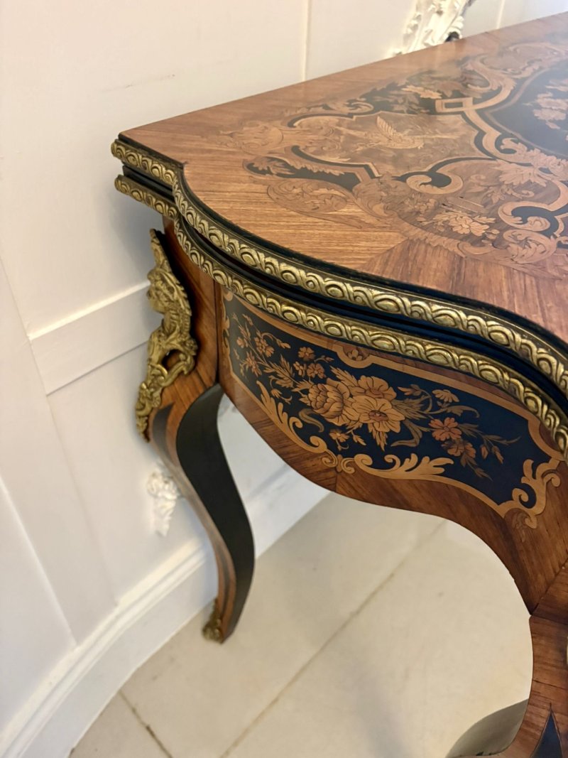 Antique French Kingwood Marquetry Card Table Console Table Ormolu Mounted Louis XV Style - Image 17