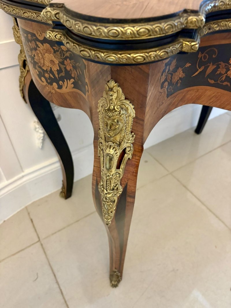 Antique French Kingwood Marquetry Card Table Console Table Ormolu Mounted Louis XV Style - Image 8