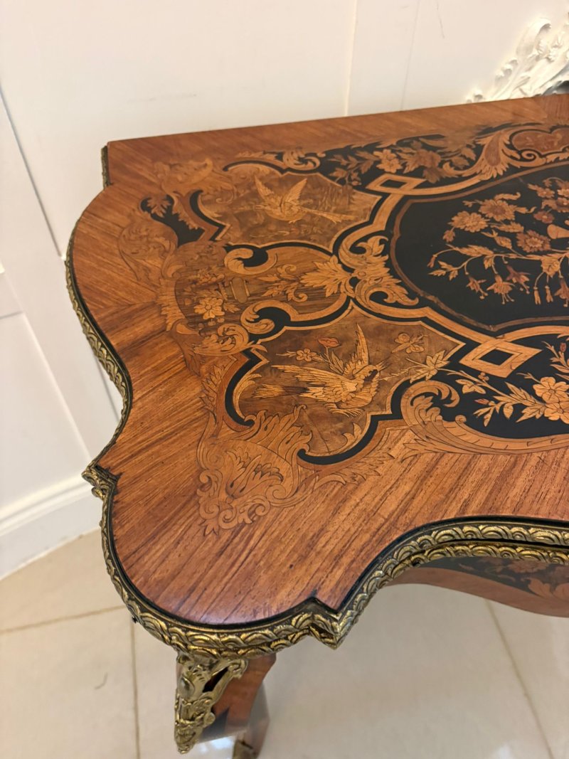 Antique French Kingwood Marquetry Card Table Console Table Ormolu Mounted Louis XV Style - Image 20