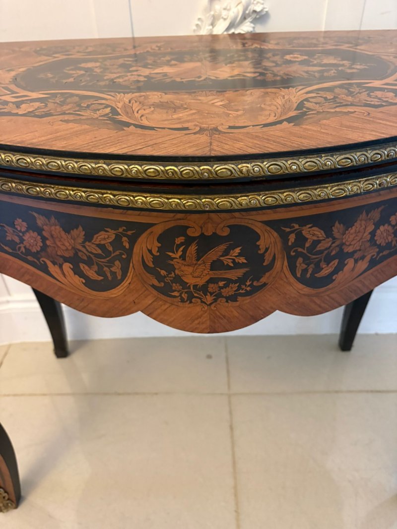 Antique French Kingwood Marquetry Card Table Console Table Ormolu Mounted Louis XV Style - Image 9