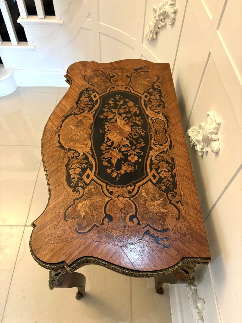 Antique French Kingwood Marquetry Card Table Console Table Ormolu Mounted Louis XV Style - Image 21