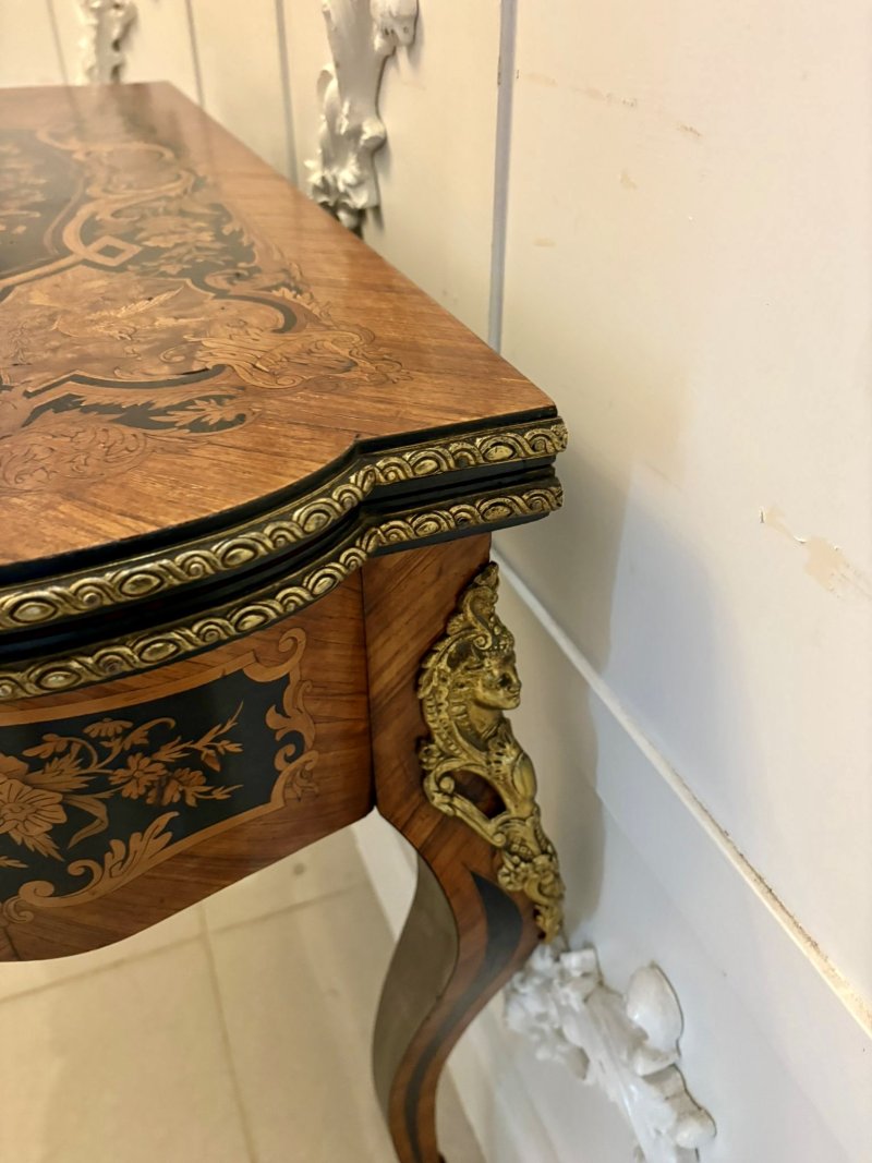 Antique French Kingwood Marquetry Card Table Console Table Ormolu Mounted Louis XV Style - Image 10
