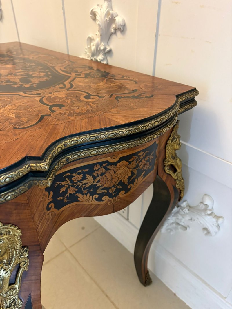 Antique French Kingwood Marquetry Card Table Console Table Ormolu Mounted Louis XV Style - Image 19
