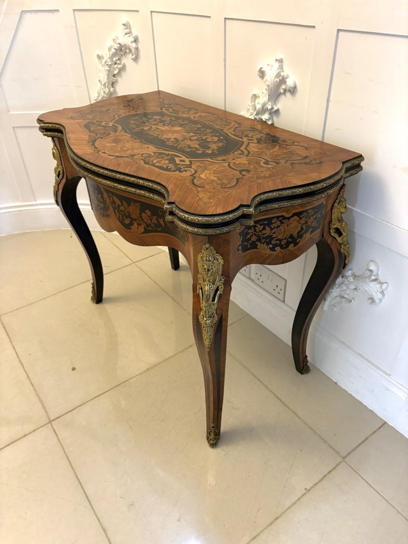 Antique French Kingwood Marquetry Card Table Console Table Ormolu Mounted Louis XV Style - Image 4