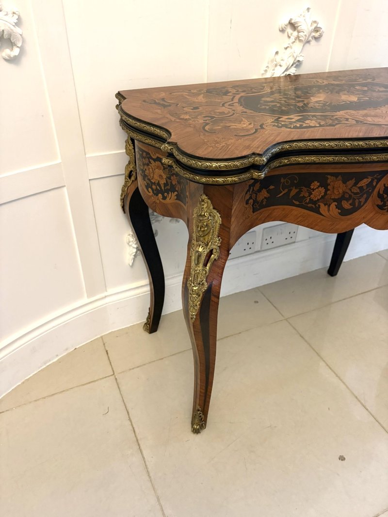 Antique French Kingwood Marquetry Card Table Console Table Ormolu Mounted Louis XV Style - Image 7