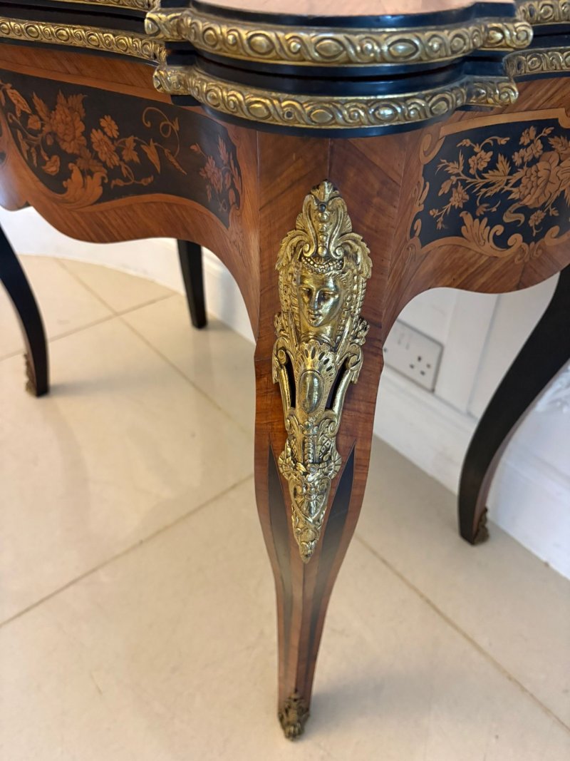 Antique French Kingwood Marquetry Card Table Console Table Ormolu Mounted Louis XV Style - Image 13