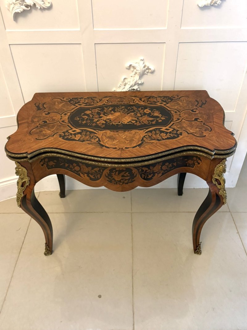 Antique French Kingwood Marquetry Card Table Console Table Ormolu Mounted Louis XV Style - Image 3