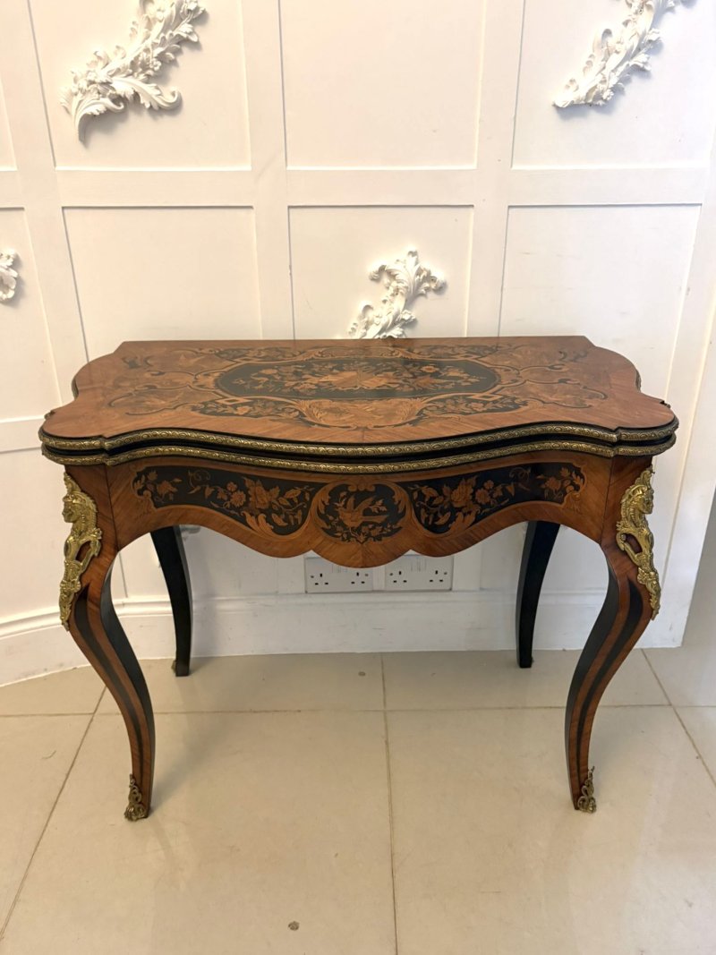 Antique French Kingwood Marquetry Card Table Console Table Ormolu Mounted Louis XV Style