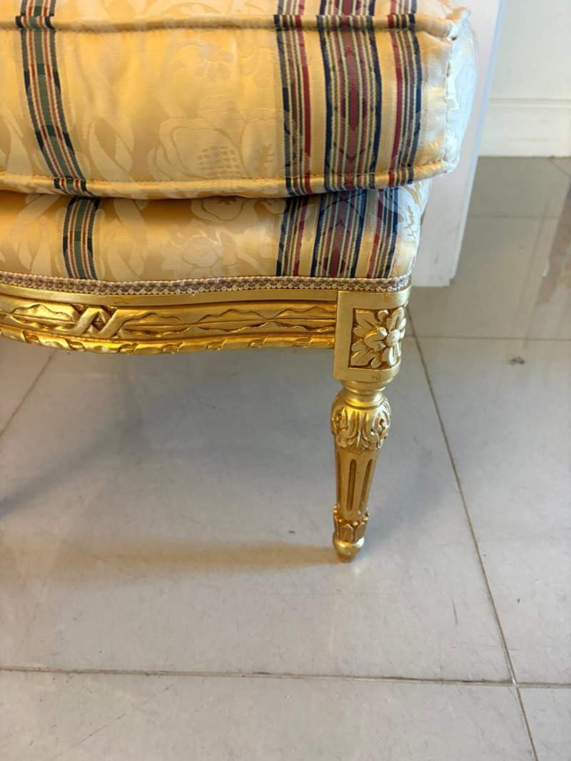 Antique Pair Carved Giltwood Stools Upholstered Footstools French Style - Image 6