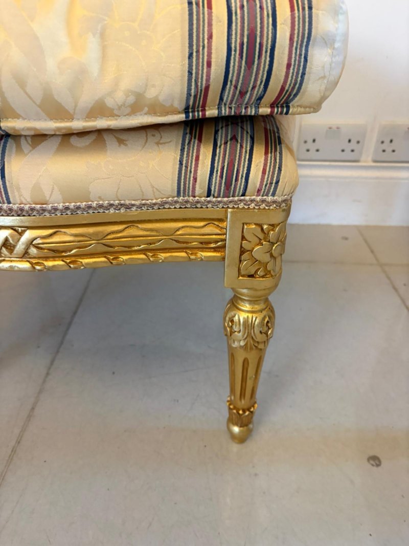 Antique Pair Carved Giltwood Stools Upholstered Footstools French Style - Image 7