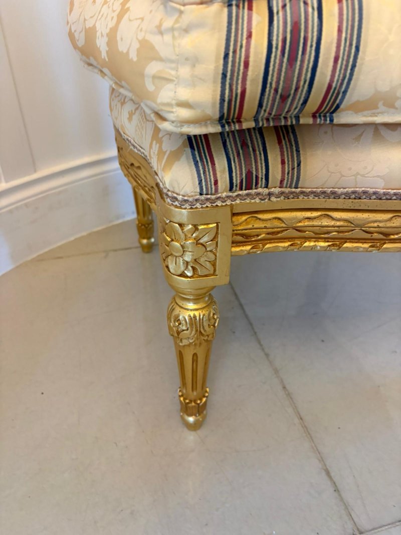 Antique Pair Carved Giltwood Stools Upholstered Footstools French Style - Image 8