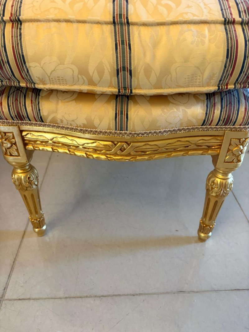 Antique Pair Carved Giltwood Stools Upholstered Footstools French Style - Image 9