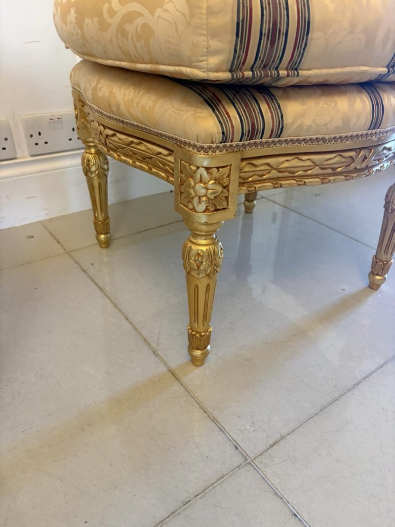 Antique Pair Carved Giltwood Stools Upholstered Footstools French Style - Image 10