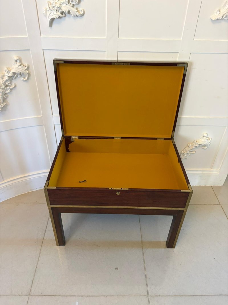 Antique Victorian Campaign Officer’s Brass Bound Mahogany Chest Coffee Table - Image 4