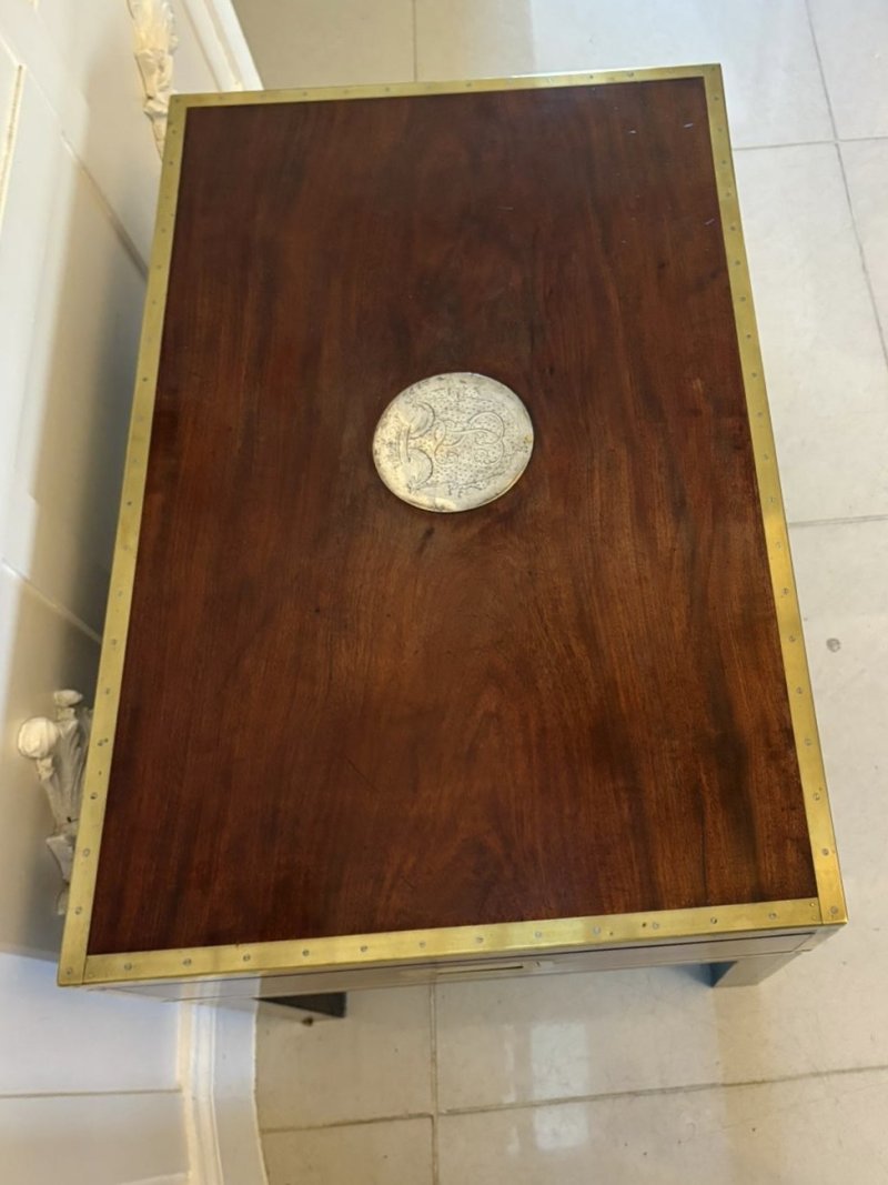 Antique Victorian Campaign Officer’s Brass Bound Mahogany Chest Coffee Table - Image 6
