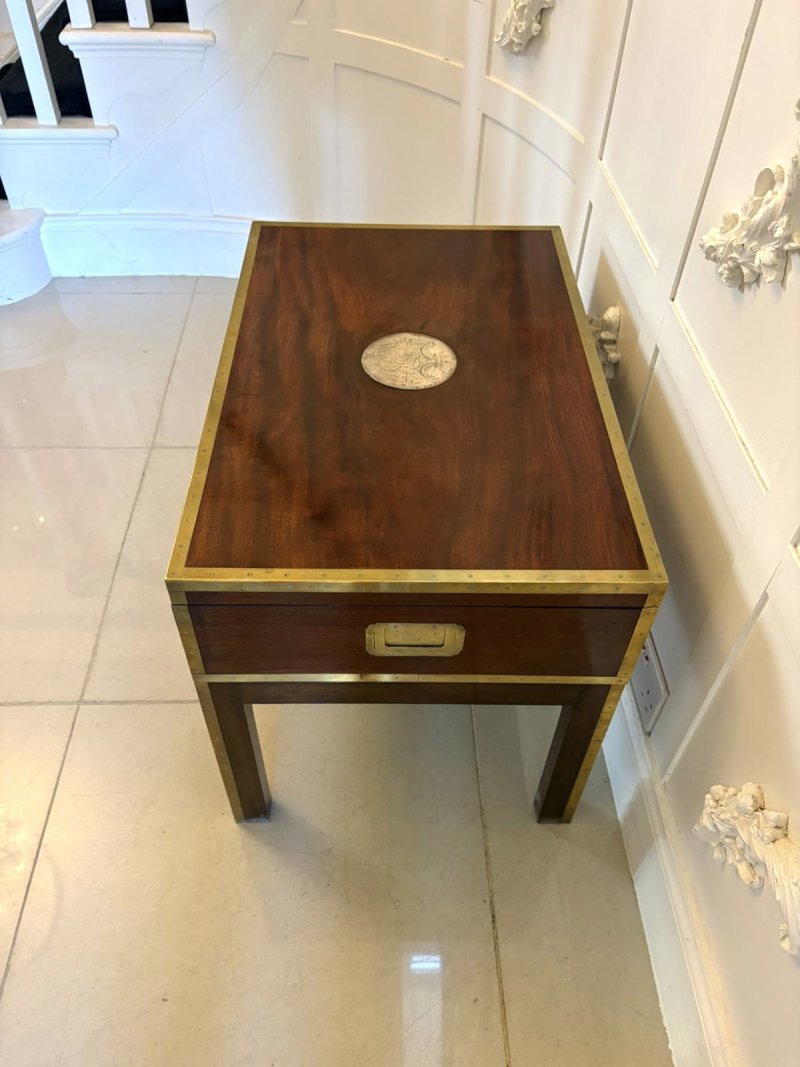 Antique Victorian Campaign Officer’s Brass Bound Mahogany Chest Coffee Table - Image 8