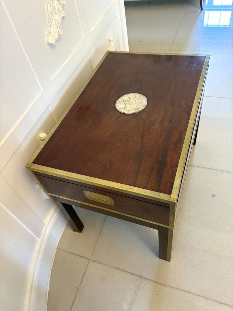 Antique Victorian Campaign Officer’s Brass Bound Mahogany Chest Coffee Table - Image 5