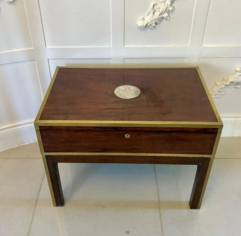Antique Victorian Campaign Officer’s Brass Bound Mahogany Chest Coffee Table