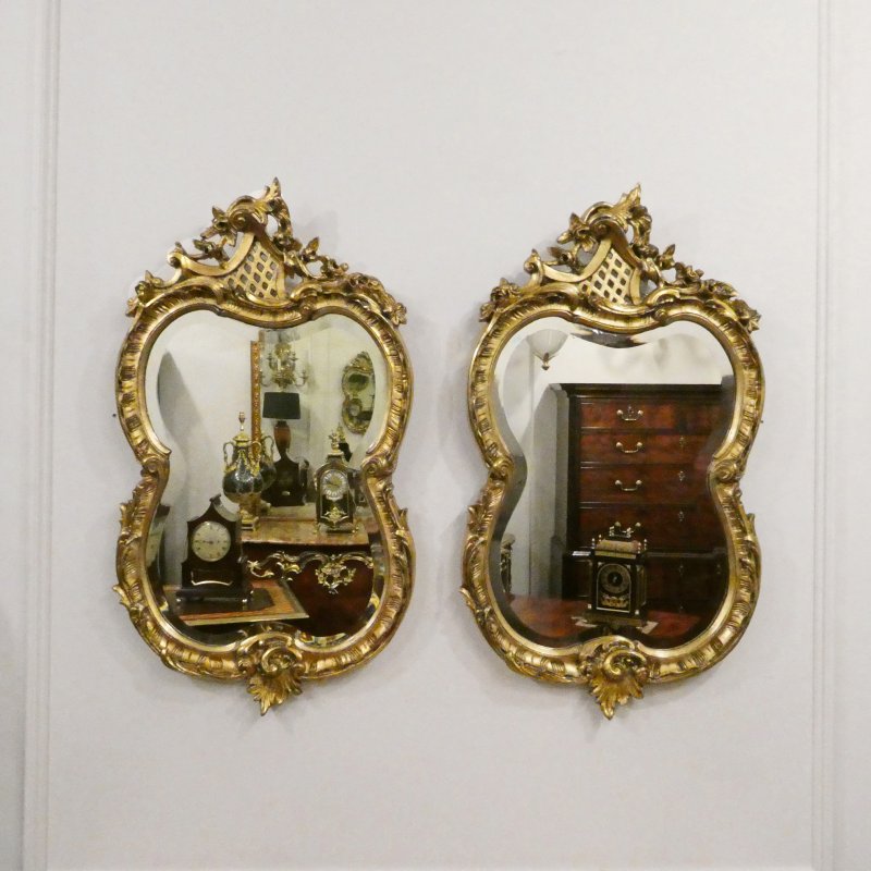 Pair of French Rococo Style Giltwood Wall Mirrors