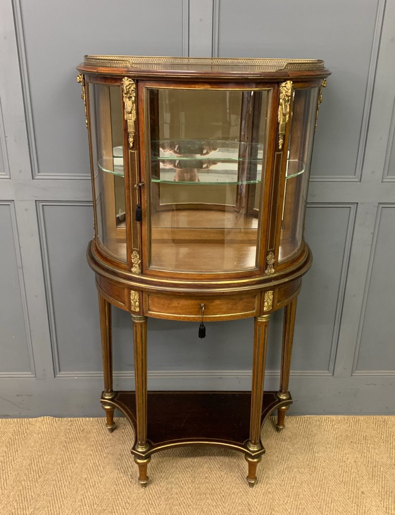 Demi Lune Brass Inlaid French Mahogany Vitrine - Image 2