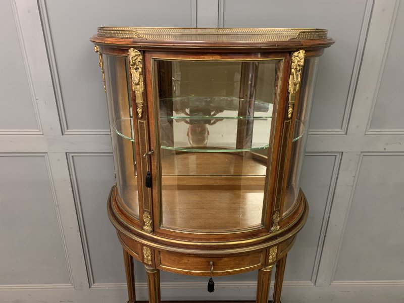 Demi Lune Brass Inlaid French Mahogany Vitrine - Image 13