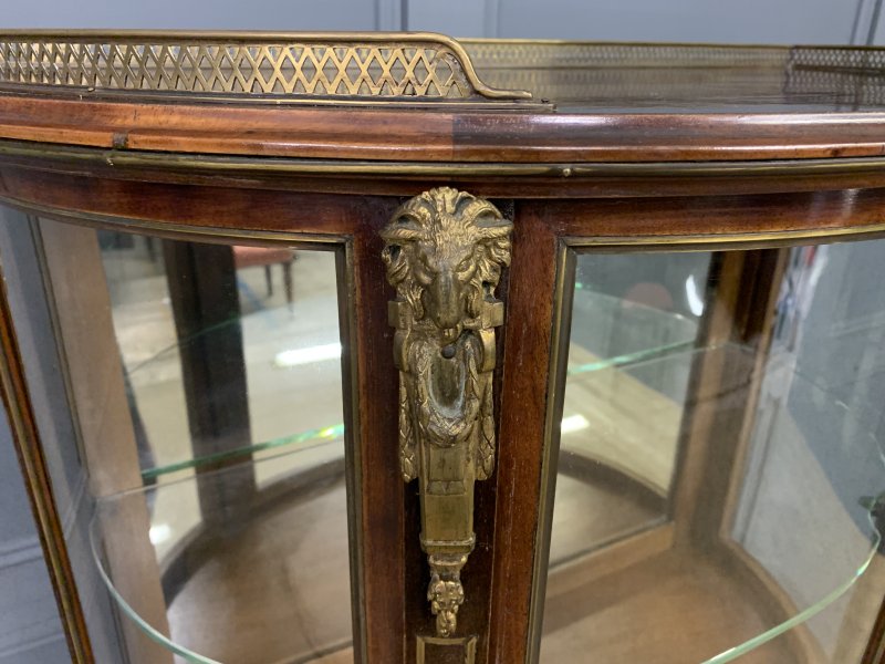 Demi Lune Brass Inlaid French Mahogany Vitrine - Image 5