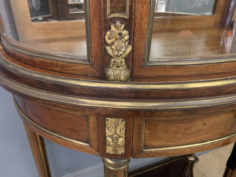 Demi Lune Brass Inlaid French Mahogany Vitrine - Image 9
