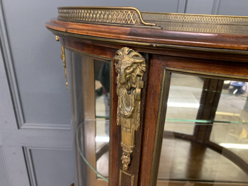Demi Lune Brass Inlaid French Mahogany Vitrine - Image 3