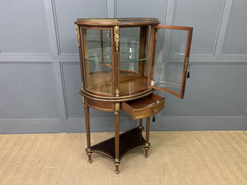 Demi Lune Brass Inlaid French Mahogany Vitrine - Image 8