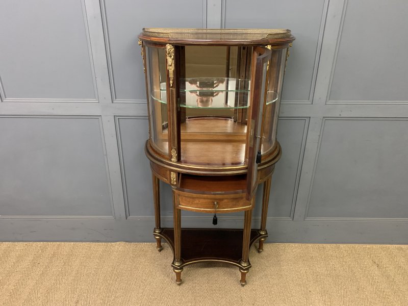 Demi Lune Brass Inlaid French Mahogany Vitrine - Image 11
